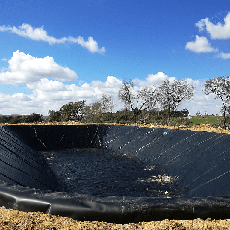 Impermeabilización con geomembrana para balsa o estanque. Expertos en construcción de piscinas y obra de hormigón.